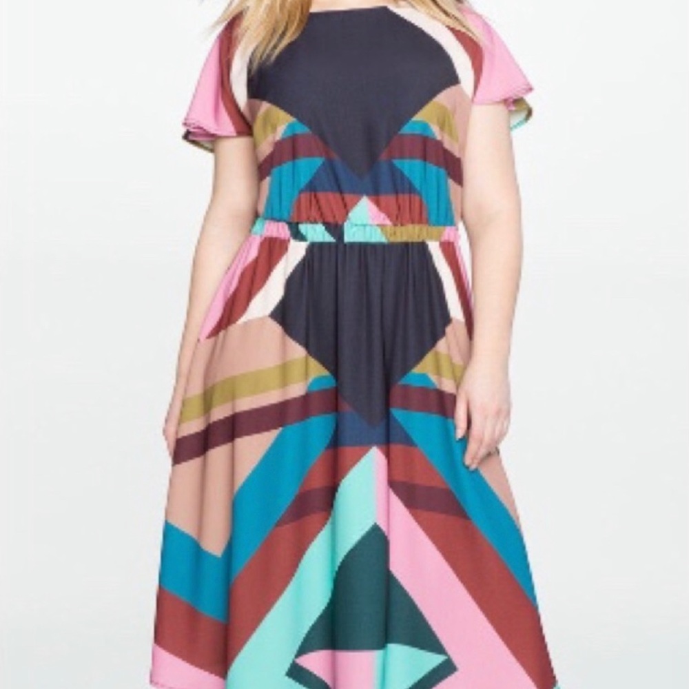 Eloquii Plus Size Art Deco Flutter Sleeve Dress